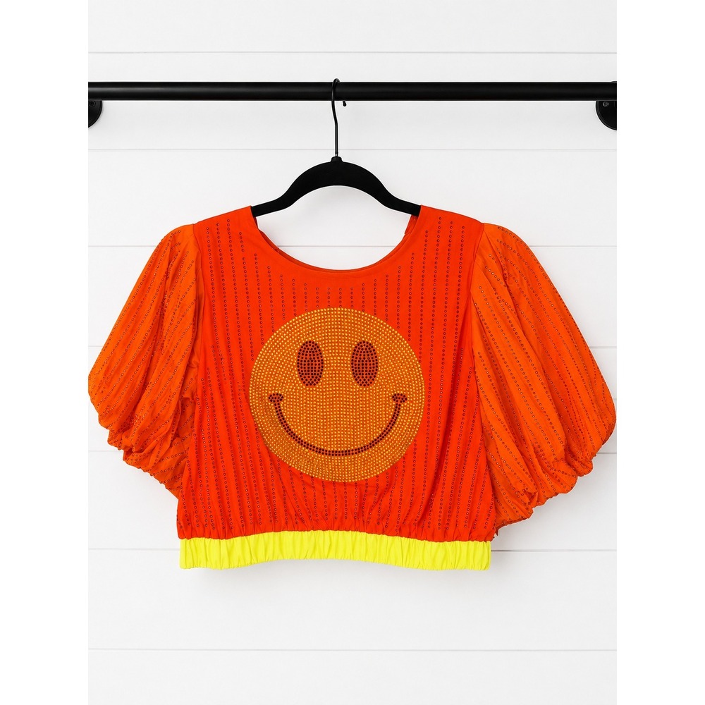 NWT Queen Of Sparkles Orange Rhinestone Smiley Face 2 Piece Set -MSRP: $162 - S - Picture 3 of 7